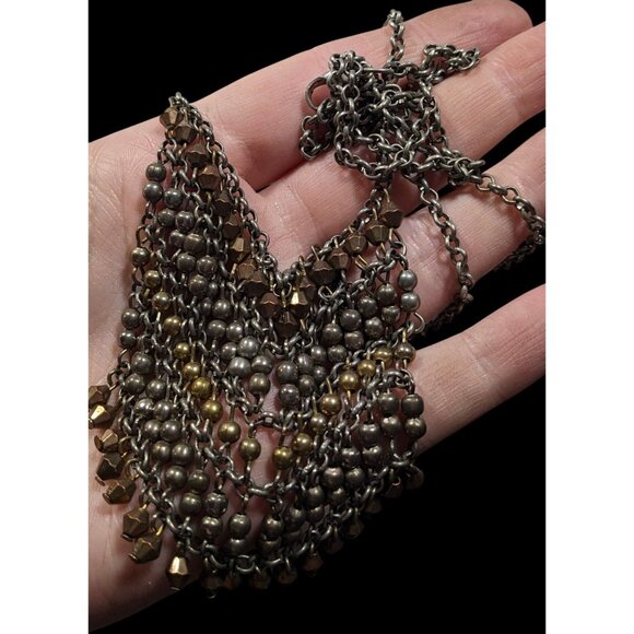 Bohemian Metallic Beaded Fringe Pendant Necklace - Picture 7 of 8